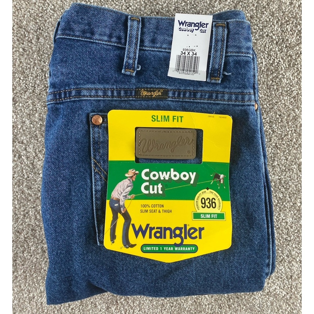 Wrangler Cowboy BootCut Jeans Slim Seat & Thigh Mens 34x34 Dark Wash A1223060